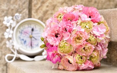 bouquets, peonies, flowers, hydrangea, a beautiful bouquet, watch