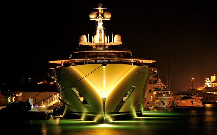 la sera, la notte, yacht, yacht di grandi dimensioni
