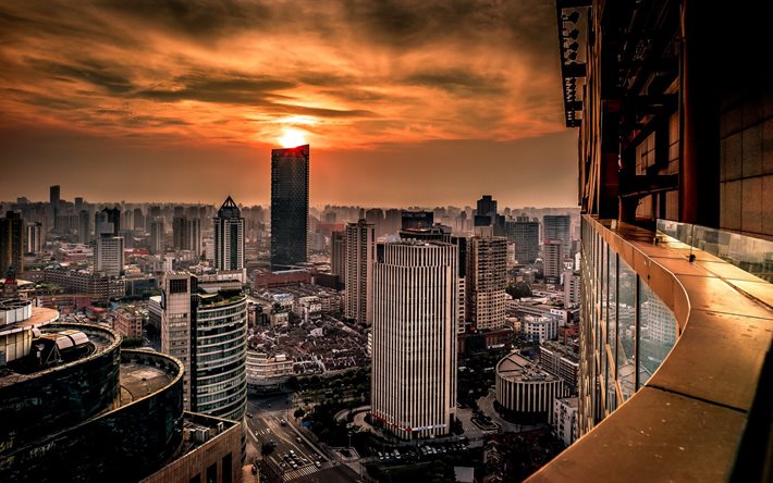 skyscrapers, metropolis, huangpu, shanghai, china