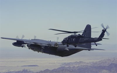 헬리콥터, sikorsky hh-60g, 투, 포장 hawk, c-130p 헤라클레스