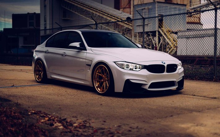 BMW M3 F80, berlines, 2016 voitures, tuning, supercars, blanc m3, bmw