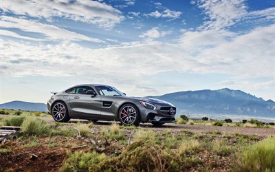 Mercedes-AMG GT, 2016, offroad, sportcars, gray mercedes