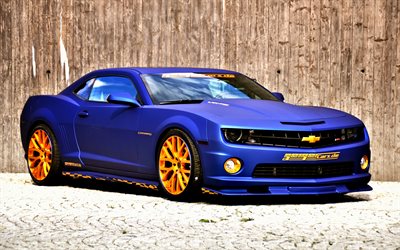 Chevrolet Camaro SS, 2016, muscle cars, Geiger, tuning, blue camaro