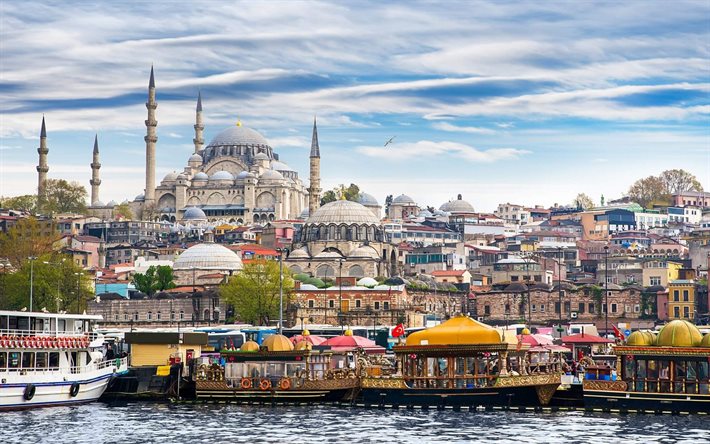Estambul, terraplén, barcos, Turquía