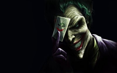 4k, Joker with card, darkness, supervillain, fan art, playing cards, creative, Joker 4K, Cartoon Joker, artwork, Joker