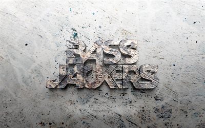 Bassjackers stone logo, 4K, stone background, dutch DJs, Marlon Flohr, Ralph van Hilst, Bassjackers 3D logo, music stars, creative, Bassjackers logo, rock bands, grunge art, Bassjackers