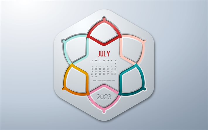 4k, calendario julio 2023, arte infográfico, julio, calendario infografia creativa, calendario de julio de 2023, 2023 conceptos, elementos infograficos