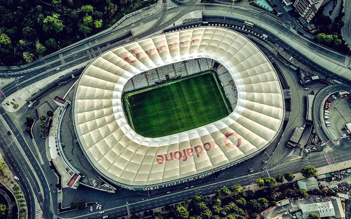 4k, Vodafone Park, aerial view, Turkish football stadium, Stadium, Besiktas Stadium, Turkey, football, Besiktas JK