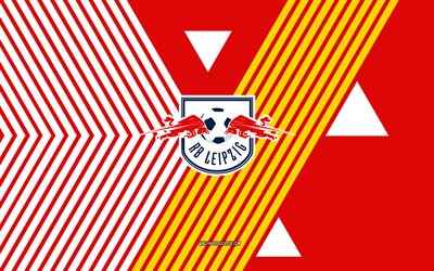 logo rb leipzig, 4k, time de futebol alemão, fundo de linhas brancas vermelhas, rb leipzig, bundesliga, alemanha, arte de linha, emblema do rb leipzig, futebol