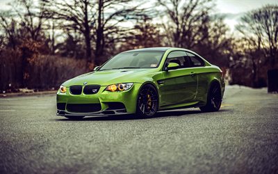 BMW M3 Coupe, offroad, 2010 cars, E92, headlights, UK-spec, Green BMW M3 Coupe, BMW E92, 2010 BMW M3 Coupe, BMW M3 Coupe E92, german cars, BMW
