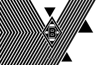 logo du borussia mönchengladbach, 4k, équipe allemande de football, fond de lignes blanches noires, borussia mönchengladbach, bundesliga, allemagne, dessin au trait, emblème du borussia mönchengladbach, football