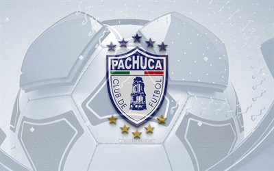 cf pachuca glansig logotyp, 4k, blå fotboll bakgrund, liga mx, fotboll, mexikansk fotbollsklubb, cf pachuca 3d logotyp, cf pachuca emblem, pachuca fc, sport logotyp, cf pachuca