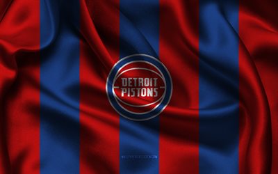 4k, Detroit Pistons logo, blue red silk fabric, American basketball team, Detroit Pistons emblem, NBA, Detroit Pistons, USA, basketball, Detroit Pistons flag