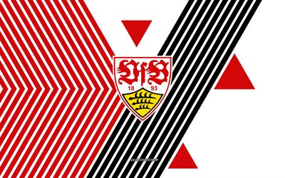 logo du vfb stuttgart, 4k, équipe allemande de football, fond de lignes blanches rouges, vfb stuttgart, bundesliga, allemagne, dessin au trait, emblème du vfb stuttgart, football, fc stuttgart
