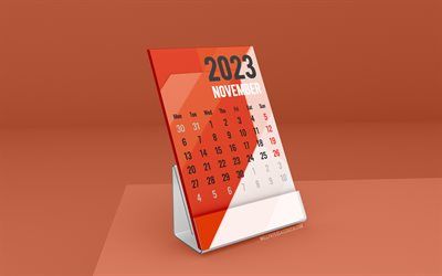 calendario novembre 2023, 4k, stand calendari da tavolo, novembre, calendari 2023, calendario da tavolo arancione, tavolo arancione, calendari autunnali, calendari da tavolo 2023, calendario di novembre 2023 aziendale