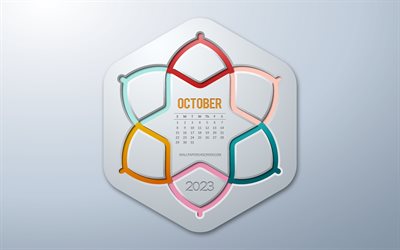 4k, calendario octubre 2023, arte infográfico, octubre, calendario infografia creativa, calendario de octubre de 2023, 2023 conceptos, elementos infograficos