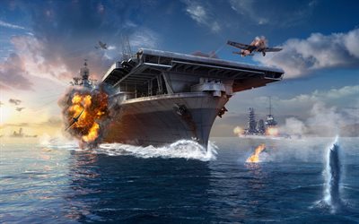 World of Warships, fighters, aircraft carrier, MMO-Action