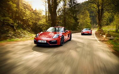 Porsche 911, 2015 Carrera 4, GTS, Coupe, coche deportivo, naranja vehículo, la carretera, la velocidad