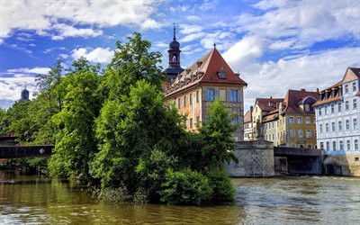Río, de la arquitectura antigua, puente, Hamburgo, Baviera, Alemania, el río Pegnitz