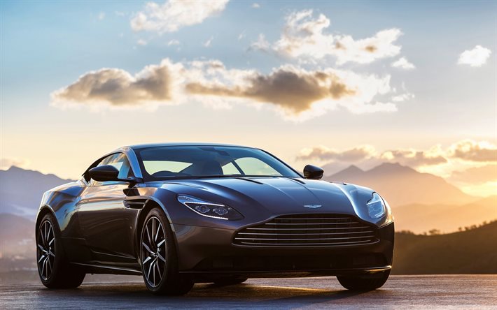 supercars, coupé, 2017, Aston Martin DB11, coucher de soleil, gris Aston Martin