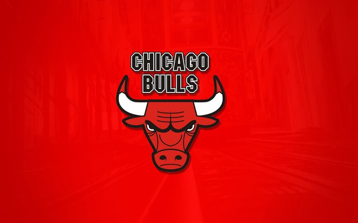 emblem, Chicago Bulls, logo, basketball club, red background