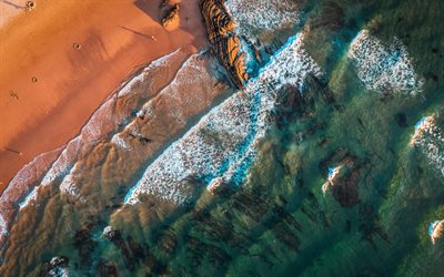 coast, aerial view, ocean, waves, evening, sunset, view from above, sea, waves aerial view