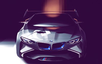 bmw 비전 그란 투리스모, 4k, 삽화, 2022 자동차, 스포츠카, 독일 자동차, bmw
