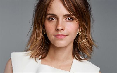 Emma Watson, portrait, British actress, photoshoot, white dress, beautiful eyes, British fashion model, popular actresses