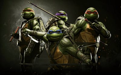 teenage mutant ninja turtles, 4k, leonardo, raphael, donatello, michelangelo, personagens tmnt, tartarugas mutantes, injustice 2, tmnt