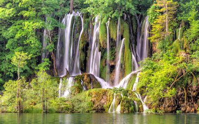 plitvicesjöar, vattenfall, sjö, bergssjöar, lika-senj län, karlovac län, vackert vattenfall, plitvicesjöarnas nationalpark, kroatien