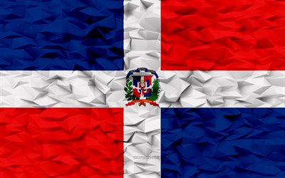 drapeau de la république dominicaine, 4k, 3d polygone de fond, polygone 3d texture, jour de la république dominicaine, 3d drapeau de la république dominicaine, république dominicaine