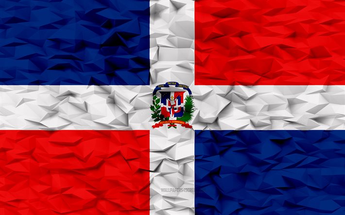 bandeira da república dominicana, 4k, 3d polígono de fundo, república dominicana bandeira, 3d textura de polígono, dia da república dominicana, 3d república dominicana bandeira, república dominicana