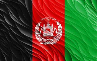 4k, bandiera afgana, bandiere 3d ondulate, paesi asiatici, bandiera dell afghanistan, giorno dell afghanistan, onde 3d, asia, simboli nazionali afgani, afghanistan