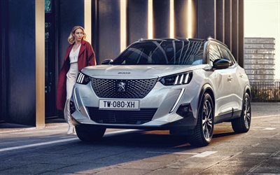 2022, Peugeot 2008, 4k, front view, exterior, white crossover, white Peugeot 2008, French cars, Peugeot