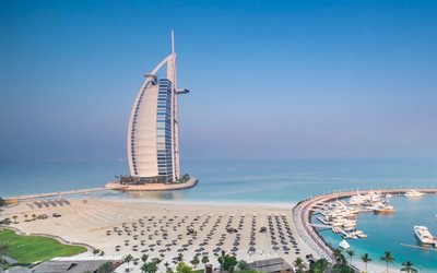 burj al arab, dubaï, émirats arabes unis, hôtel de luxe, hôtel de voile, golfe persique, littoral, paysage urbain de dubaï, jumeirah