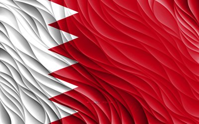 4k, Bahraini flag, wavy 3D flags, Asian countries, flag of Bahrain, Day of Bahrain, 3D waves, Asia, Bahraini national symbols, Bahrain flag, Bahrain