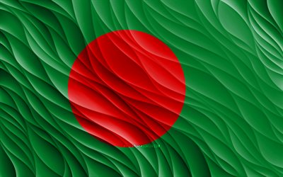 4k, bangladesh flagga, vågiga 3d-flaggor, asiatiska länder, bangladeshs dag, 3d-vågor, asien, bangladeshs nationella symboler, bangladesh