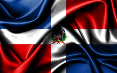 ドミニカ共和国の旗, 4k, 布旗, ドミニカ共和国の日, 波状の絹の旗, 北米, ドミニカ共和国の国のシンボル, ドミニカ共和国