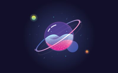 cartone animato saturno, 4k, pianeta con anelli, stelle, pianeti, fantascienza, galassia, saturno minimalismo, pianeti astratti, saturno
