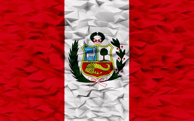 Flag of Peru, 4k, 3d polygon background, Peru flag, 3d polygon texture, Peruvian flag, Day of Peru, 3d Peru flag, Peruvian national symbols, 3d art, Peru