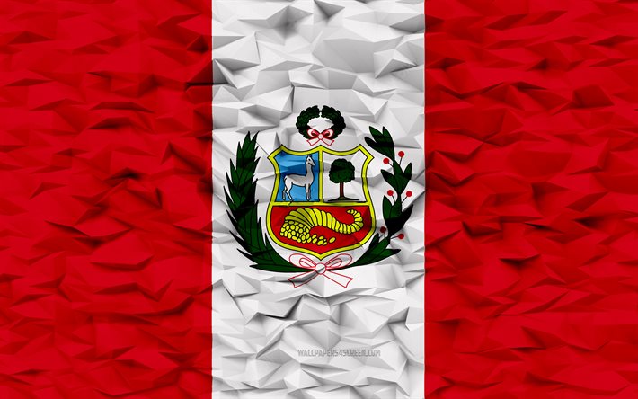 perus flagga, 4k, 3d polygon bakgrund, peru flagga, 3d polygon textur, peruansk flagga, perus dag, peru 3d flagga, peruanska nationella symboler, 3d konst, peru