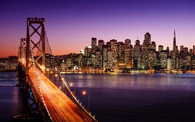 Golden Gate Bridge, skyline cityscapes, nightscapes, american landmarks, american tourist attractions, San Francisco, USA, America, Golden Gate Bridge at night