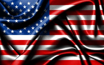 bandera estadounidense, 4k, países de américa del norte, banderas de tela, día de ee uu, bandera de ee uu, américa del norte, bandera de américa, símbolos nacionales de ee