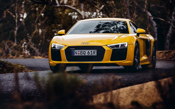 coupe, 2016, Audi R8, supercars, yellow audi