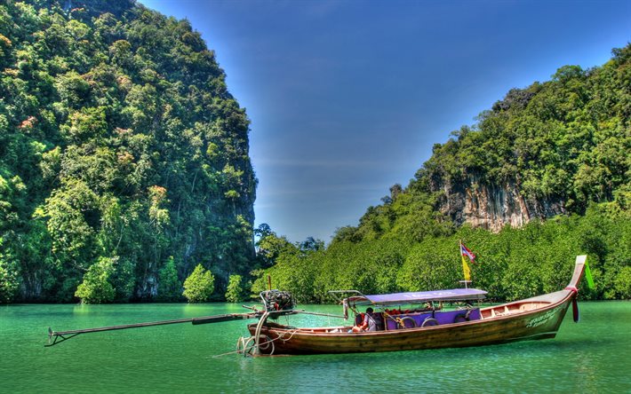 Tailandia, el rock, la isla, barco, mar, verano, hdr