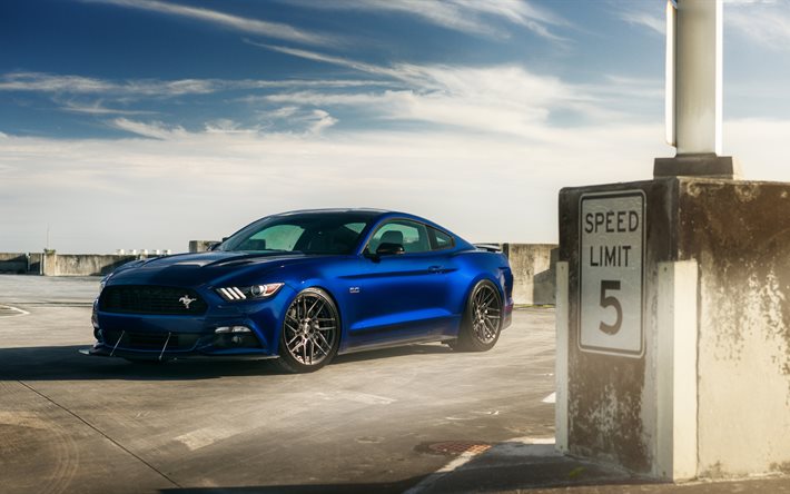 Ford Mustang, 2016, 4k, ADV1, tuning, azul mustang