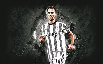 Arkadiusz Milik, Juventus FC, Polish football player, white stone background, football, Serie A, Italy, Milik Juve