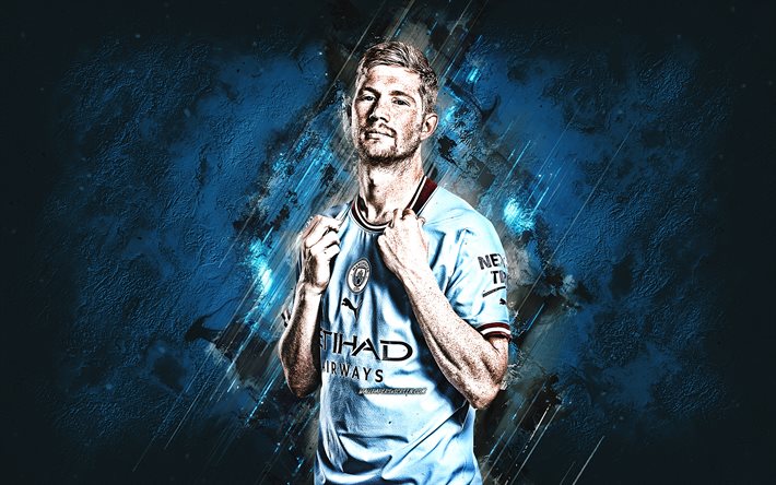 Kevin De Bruyne, Manchester City FC, portrait, Belgian football player, attacking midfielder, blue stone background, Premier League, England, football