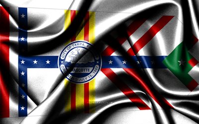 Tampa flag, 4K, american cities, fabric flags, Day of Tampa, flag of Tampa, wavy silk flags, USA, cities of America, cities of Florida, US cities, Tampa Florida, Tampa