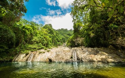 guajira, 4k, sommar, stenar, vattenfall, vacker natur, goajira, colombia, djungel